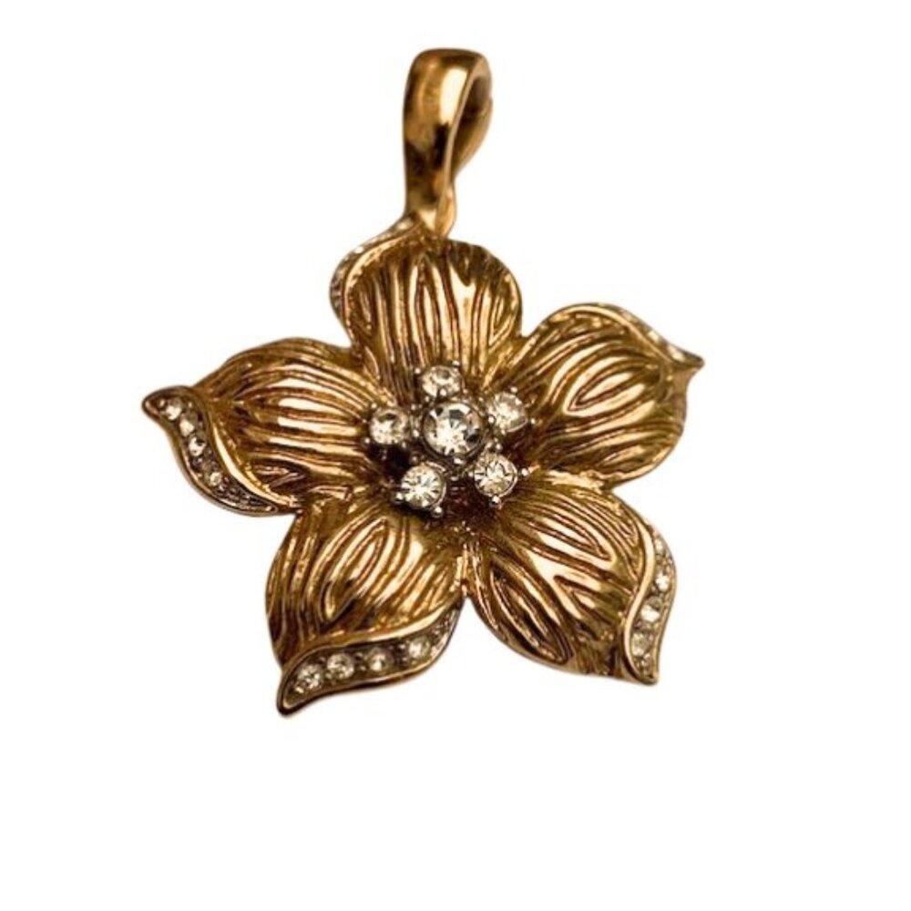 Vintage Nolan Miller Flower Gold Tone Pendant with Diamanté Rhinestones